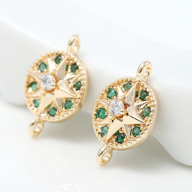 2 connecteurs de charme étoile à double boucle ornés de strass 14K GF