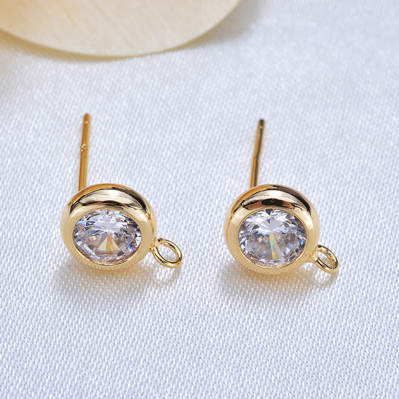 20 Round Stone Stud Earrings with Loop Rhinestone Embellished 14K GF Ear wire Earing 15x4mm 15x6mm 15x7mm