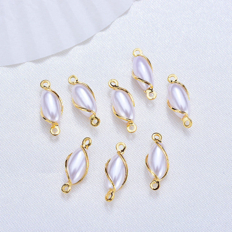 100 connecteur de charme olive enveloppé de fil à double boucle orné de perles 14K GF