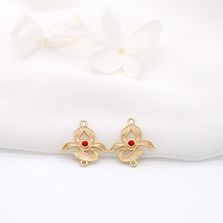 10 connecteur de charme floral à double boucle turquoise embelli 14K GF