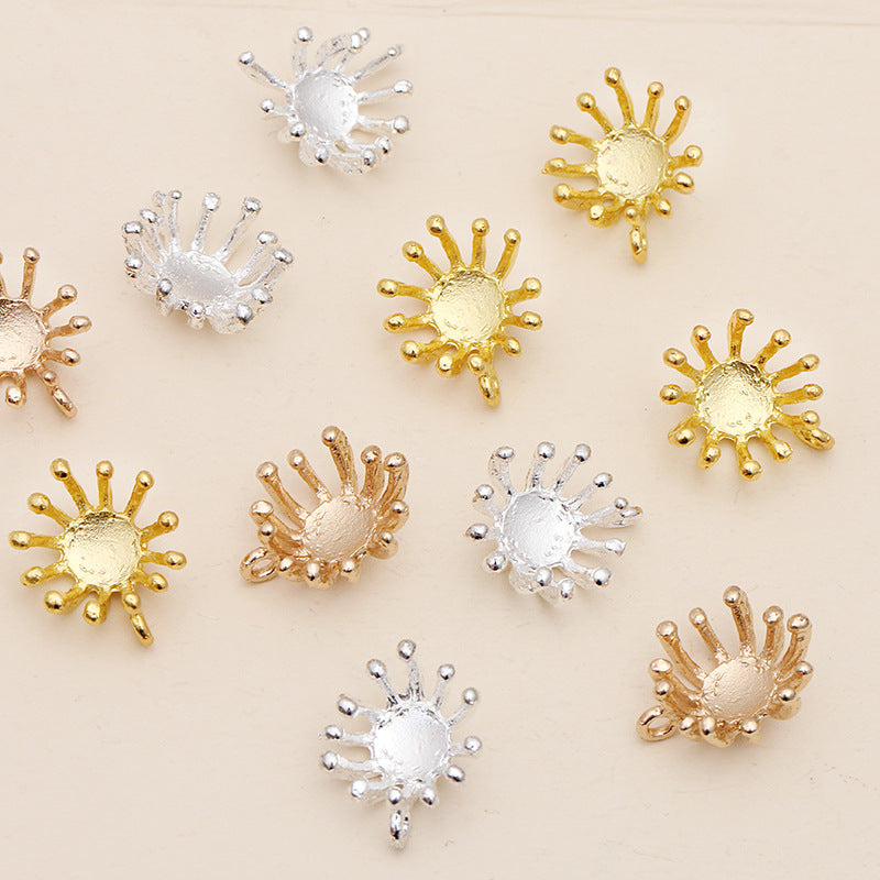 100 filigrane florale Charm-Anhänger, 18 kg, 15 mm, rund, nicht poröse Perlen, blanke Basis, Edelstein-Perlenfassung