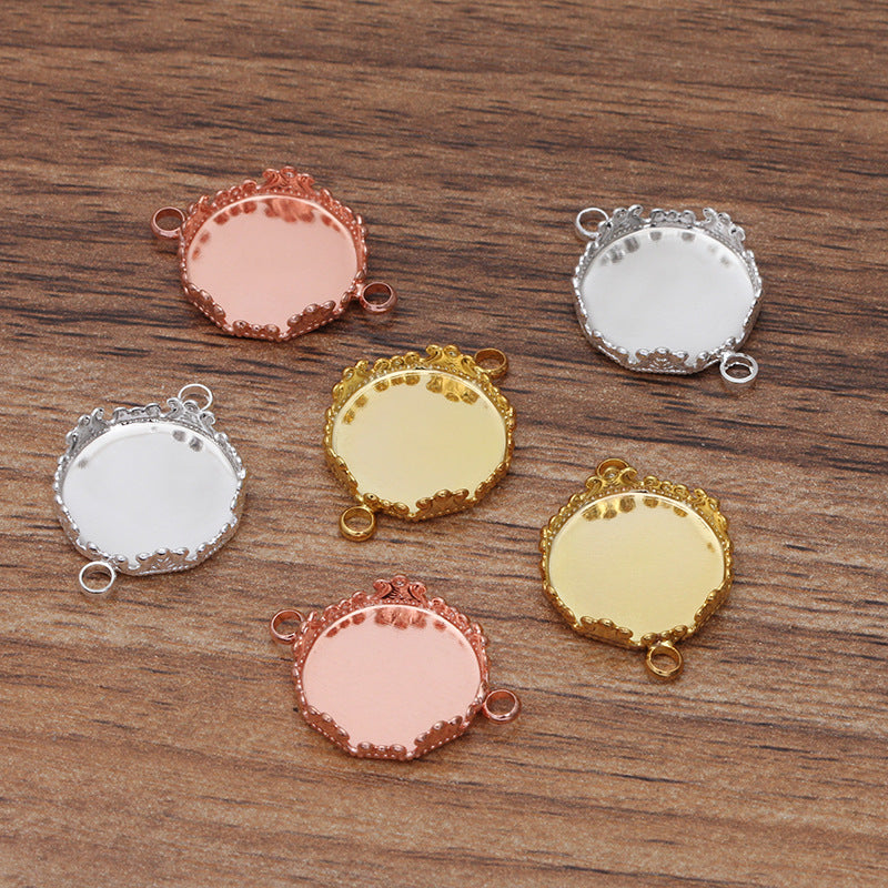 50 connecteur de charme à Double boucle de coupe de lunette de bord de couronne 18KGP 12mm 15mm cabochon rond Base vierge réglage de pierres précieuses