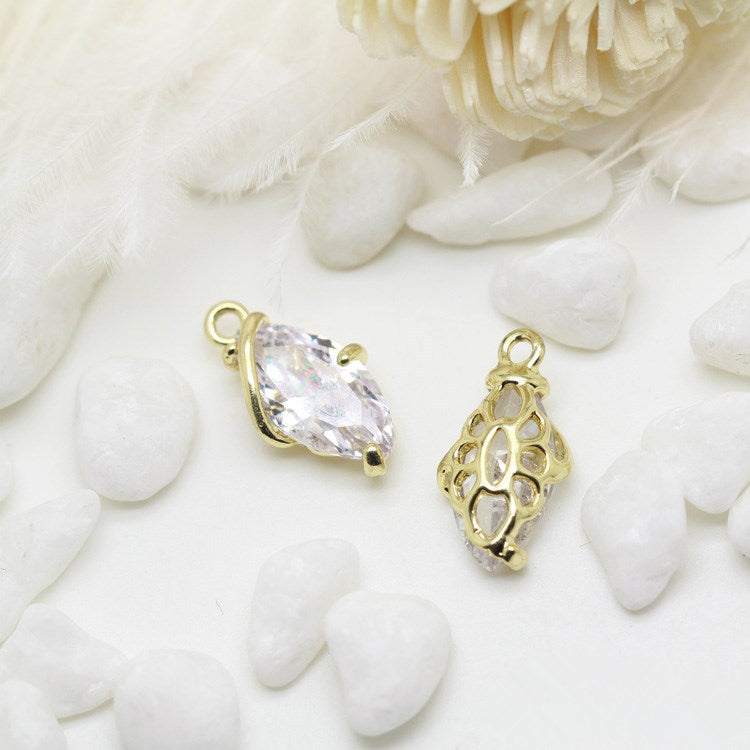10 minuscules pendentifs de charme olive strass embellis 14K GF