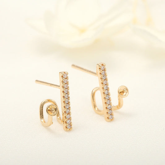 4 Stab-Ohrstecker, Strassverzierung, 14K GF-Ohrring, halbgebohrte Perle, Rohling