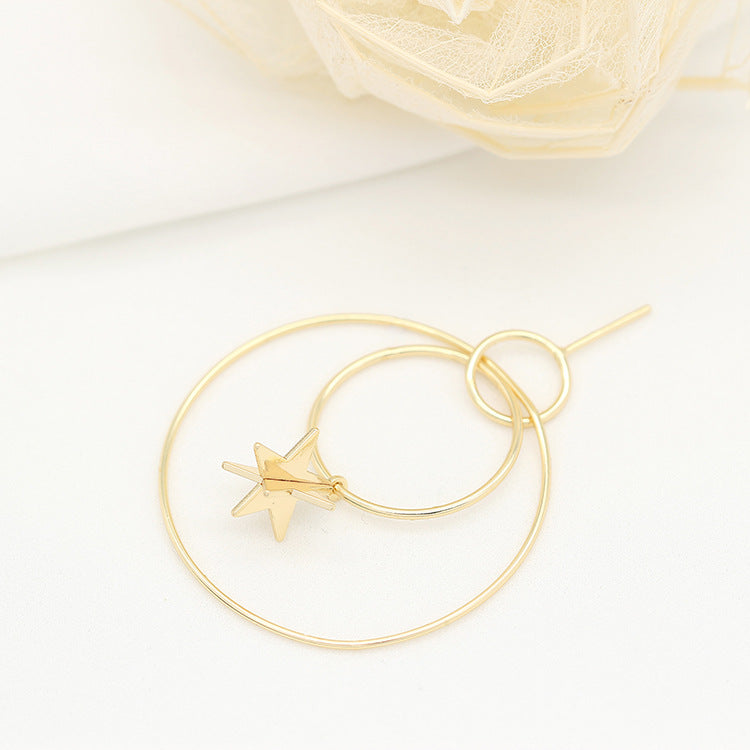 Boucles d'oreilles à tige avec 4 breloques rondes en forme d'étoile, 14 carats, GF