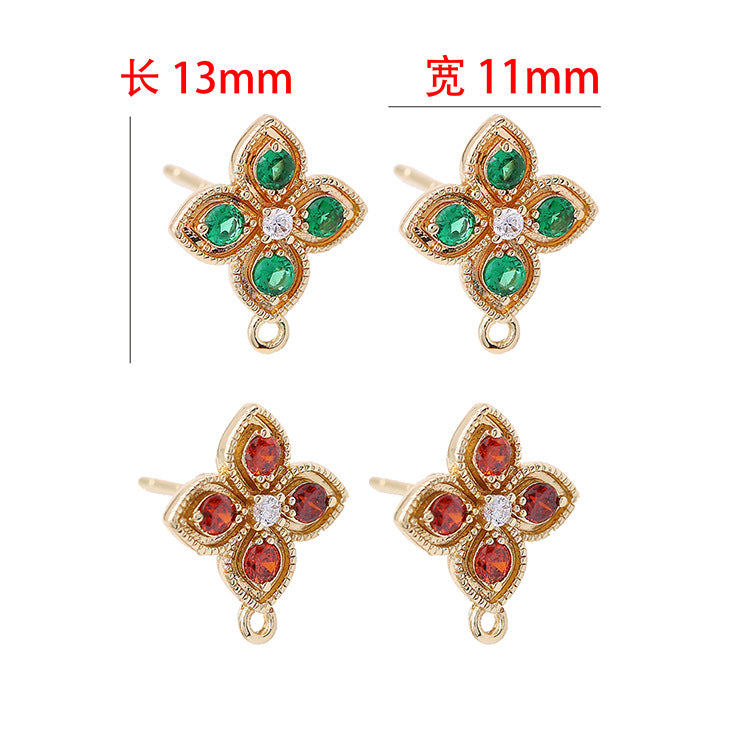 4 boucles d'oreilles à tige florales avec boucles d'oreilles GF 14 carats ornées de strass