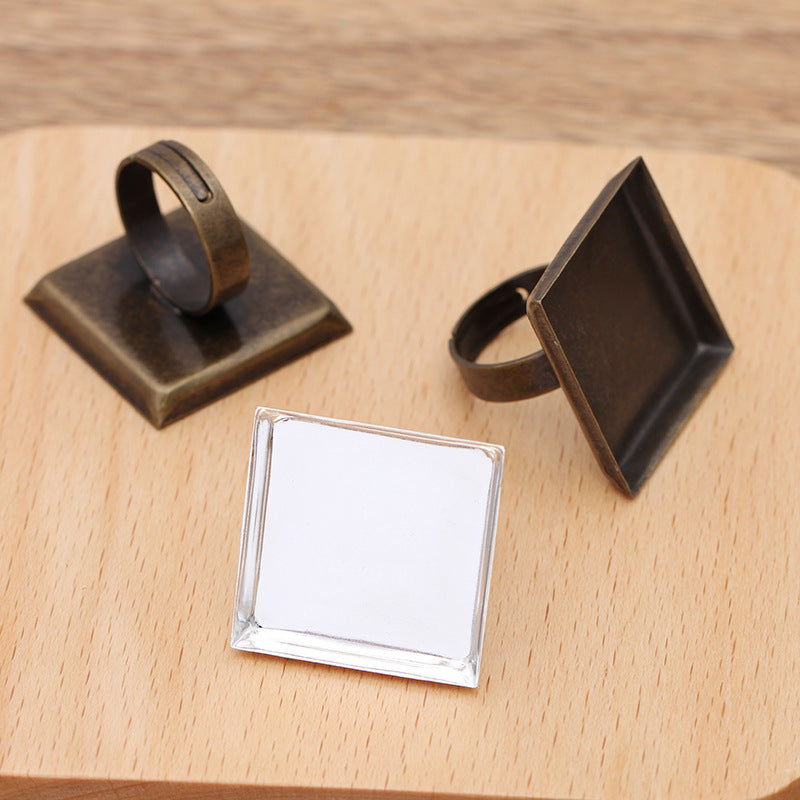 100 Plain Bezel Cup Openable Circle Ring 18KGP 20x20mm 25x25mm Square Cabochon Blank Base Gemstone Setting