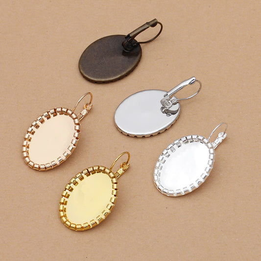 200 Curly Edge Bezel Cup Hook Earrings 18KGP 18x25mm Oval Cabochon Blank Base Gemstone Setting