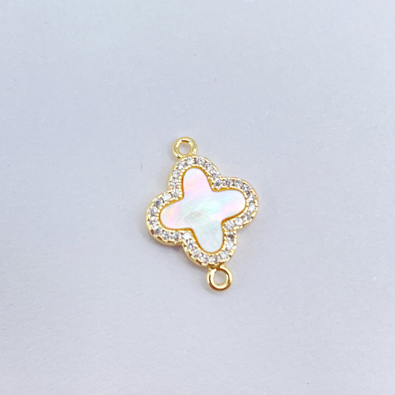 2 connecteurs de charme floral croisé à double boucle, coque strass embellie 14K GF
