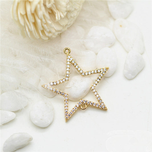 5 connecteurs de charme de cercle d'étoile à double boucle ornés de strass 14K GF