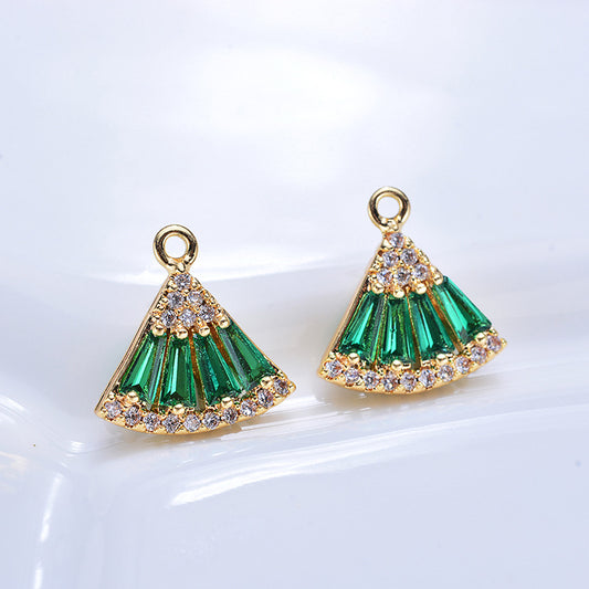 10 Fan Charm Anhänger Strass verziert 14K GF