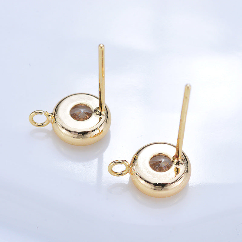 20 Round Stone Stud Earrings with Loop Rhinestone Embellished 14K GF Ear wire Earing 15x4mm 15x6mm 15x7mm