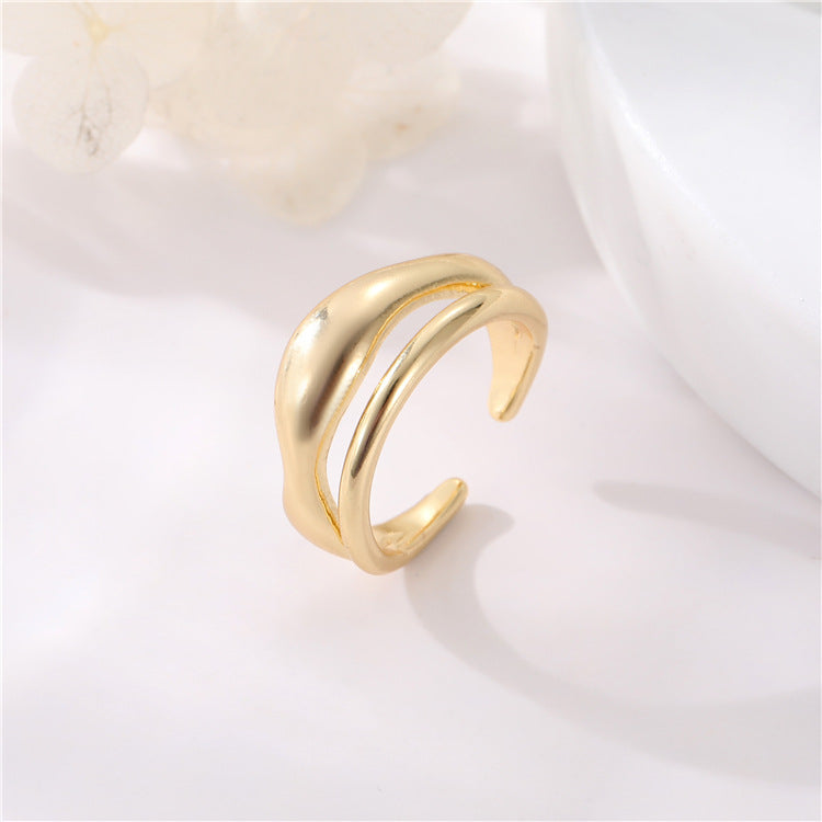 2 bague de déclaration sculptée en cercle ouvert 14K GF perle à moitié percée vierge