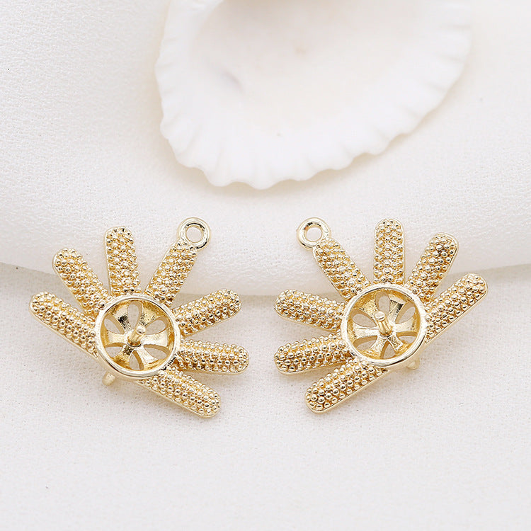 2 connecteurs de charme floral à double boucle 14K GF perle à moitié percée vierge