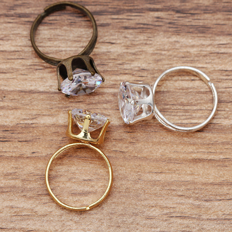 200 Zircon Inlayed Six Claw Ring 18KGP 8mm 10mm Rhinestone