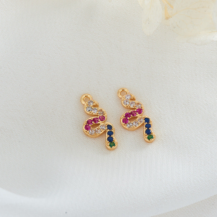 Snake Charm Pendant Rhinestone Embellished 14K GF