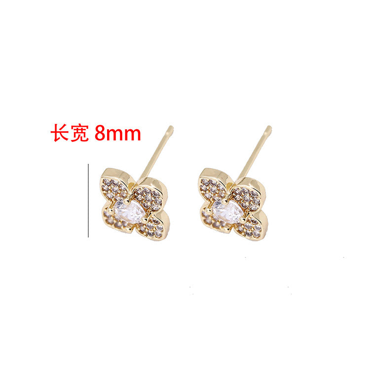 4 boucles d'oreilles florales à tige ornées de strass GF 14 carats