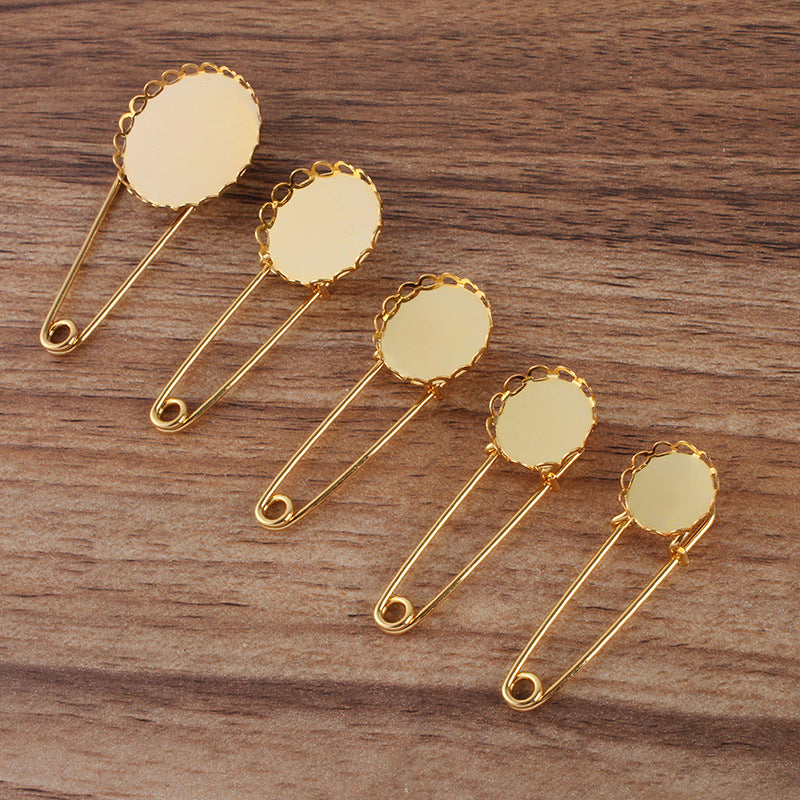 200 Scallop Edge Bezel Cup Safe Brooch Pin Antique Bronze 14mm 16mm 18mm 20mm 25mm Round Cabochon Blank Base Gemstone Piece Setting