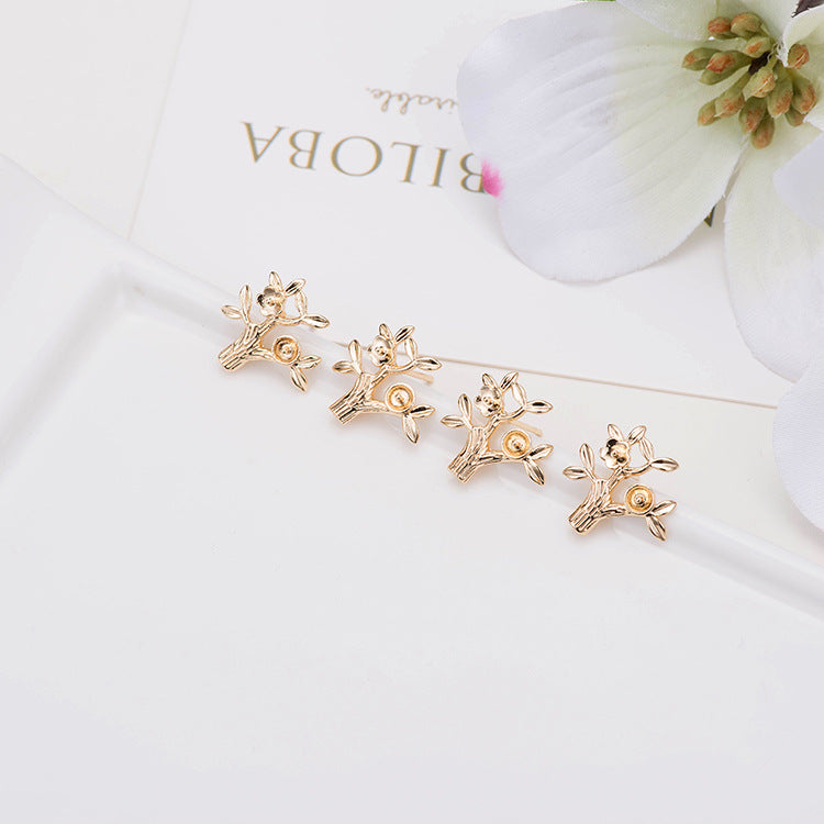 4 boucles d'oreilles à tige en forme d'arbre givré 14 carats GF, perles à moitié percées, vierges