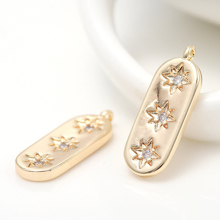 10 pendentif à breloque barre étoile oblongue orné de strass 14K GF