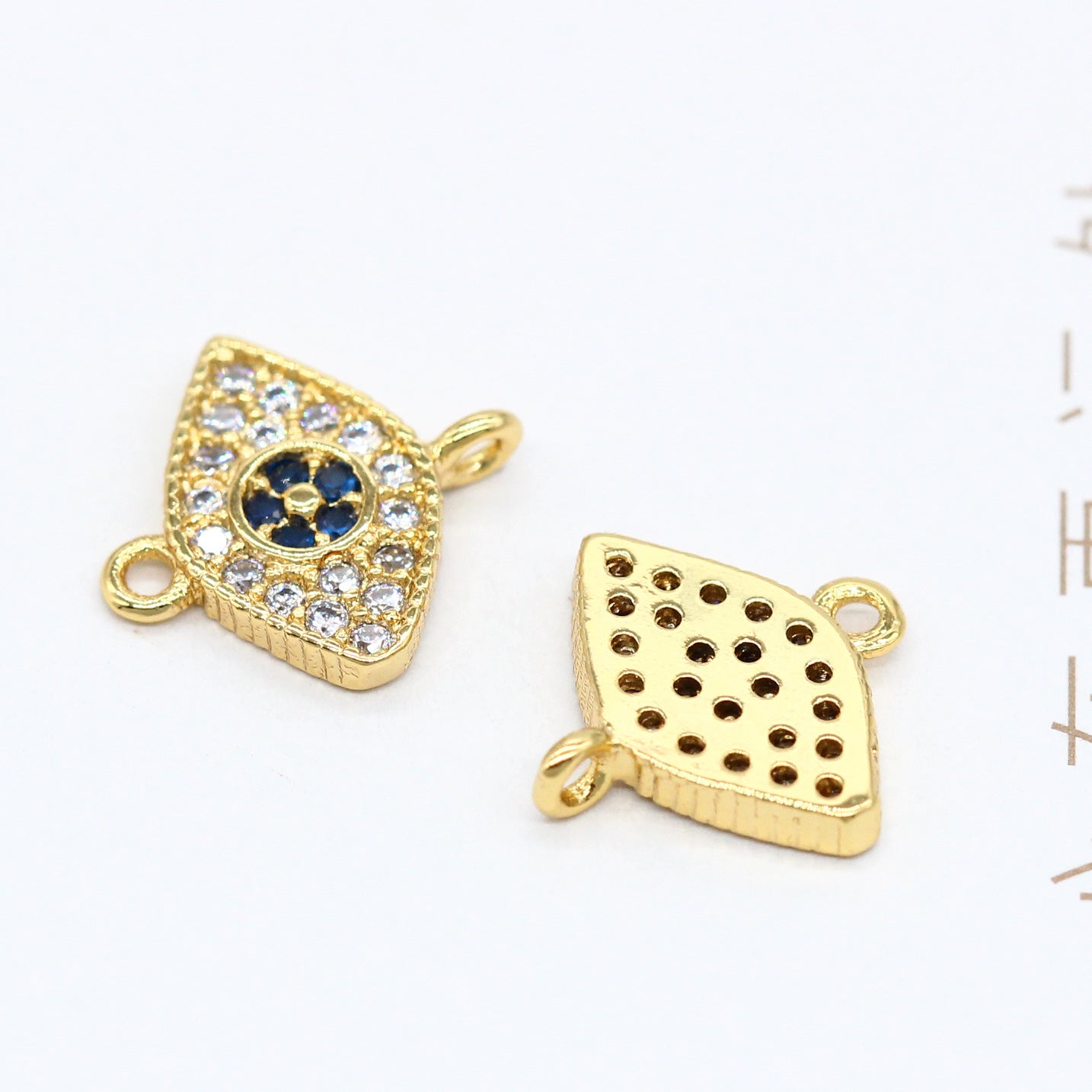 20 connecteurs de charme mauvais œil à double boucle ornés de strass 14K GF