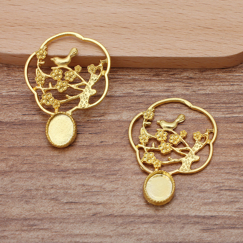 50 filigrane Elster auf pflaumenfarbenem, gezacktem Rand, Lünettenbecher-Charm, 18 kg, 8 x 10 mm, ovaler Cabochon, leere Basis, Edelsteinfassung