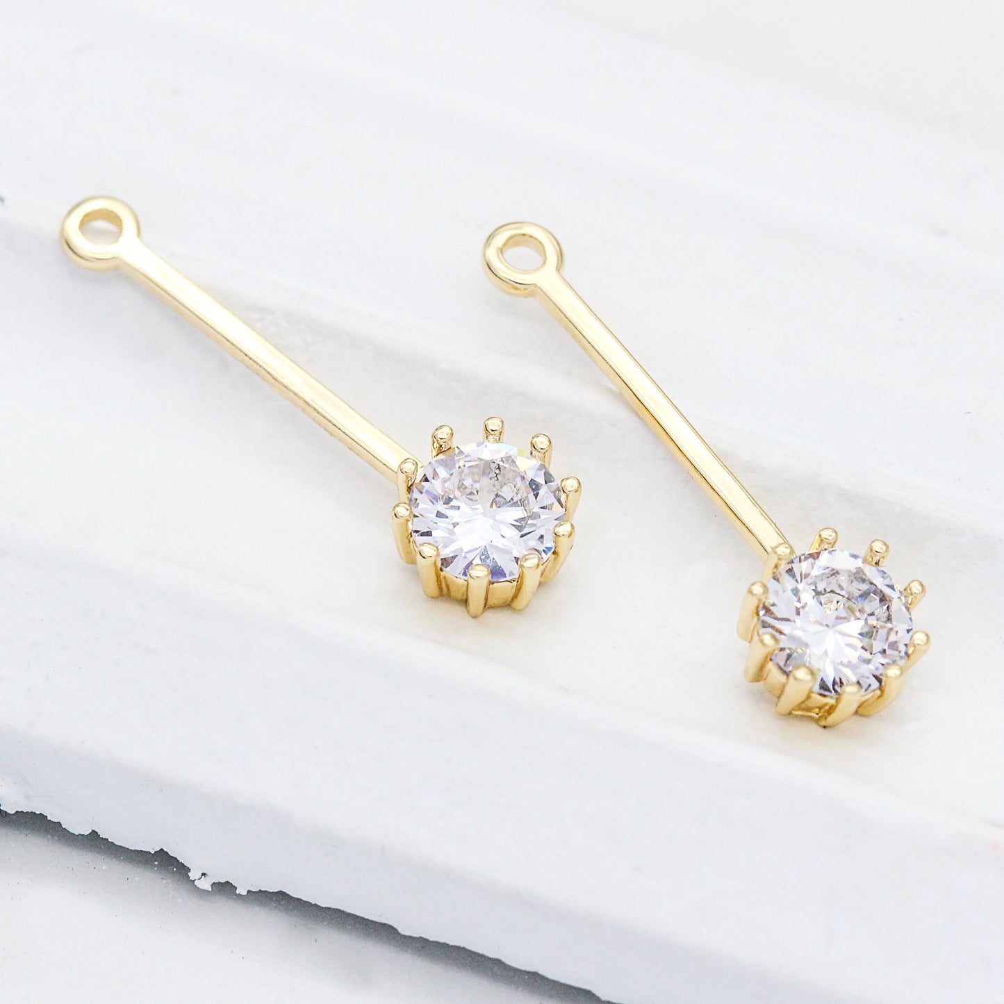 10 pendentif à breloque en forme de barre de bâton de pierre ronde orné de strass 14K GF