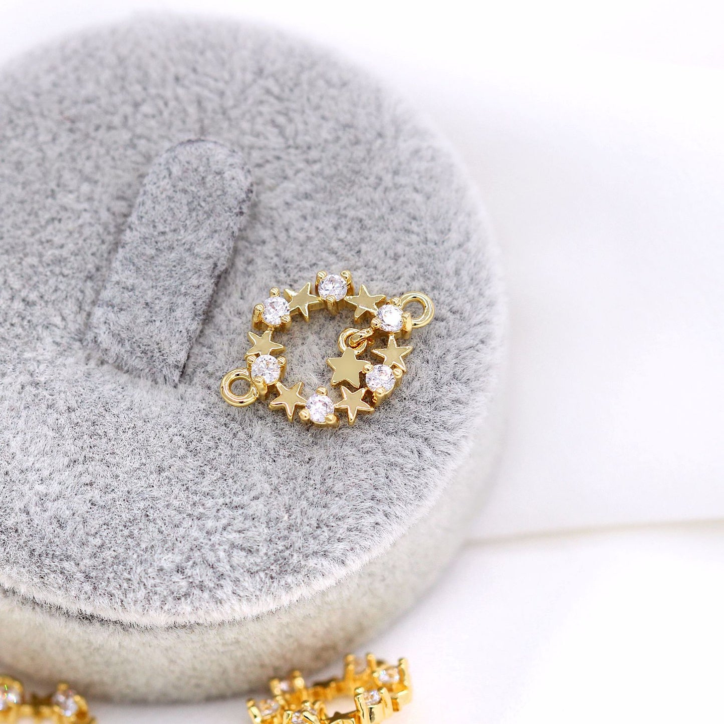 5 Double boucle ronde étoile cercle charme connecteur strass embelli 14K GF