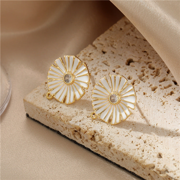 4 boucles d'oreilles florales avec boucle en émail époxy 14K GF strass embellies