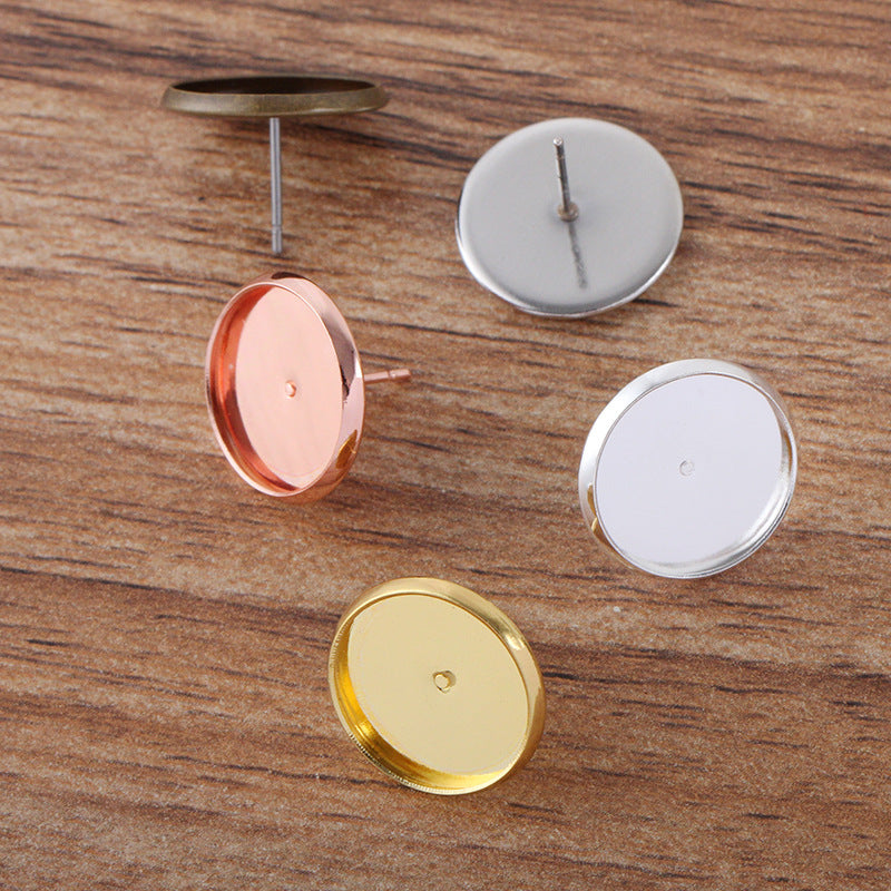 100 Bezel Cup Stud Earrings 18KGP 8mm 10mm 12mm 14mm 16mm Round Cabochon Blank Base Gemstone Setting