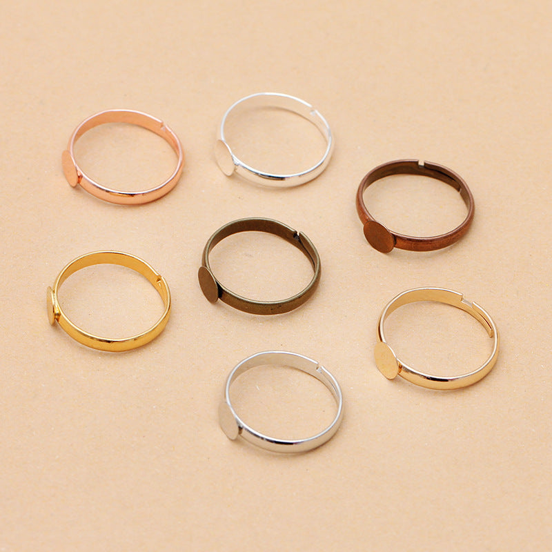 50 bagues circulaires ouvrantes à coussin plat 18KGP 6mm 8mm 10mm, cabochon rond, Base vierge, réglage des pierres précieuses