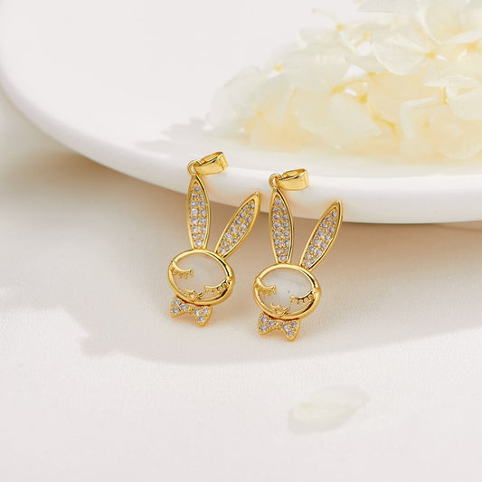 2 Rabbit Charm Pendant Resin Rhinestone Embellished 14K GF