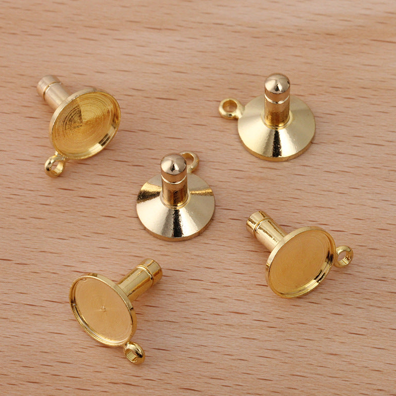 50 Plain Bezel Cup Phone Anti Dust Plug with Loop 18KGP 10mm Round Cabochon Blank Base Gemstone Setting