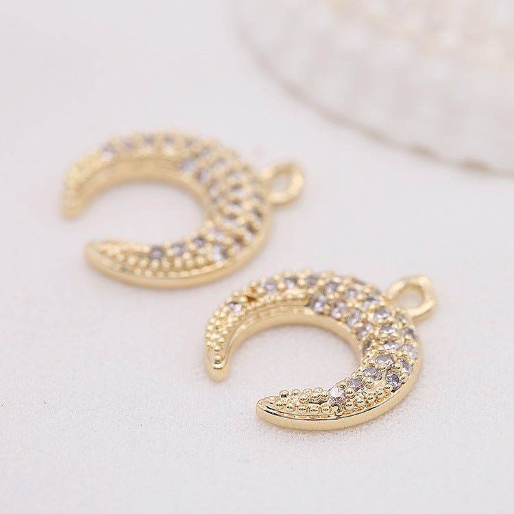 Pendentif à breloque 2 lunes orné de strass 14K GF