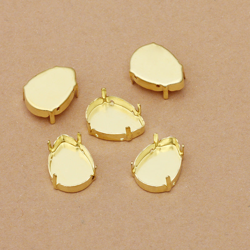 100 Four Claw Charm Flat Back Settings 18KGP 13x18mm Waterdrop Cabochon Rhinestone Zircon Gemstone Blank Base