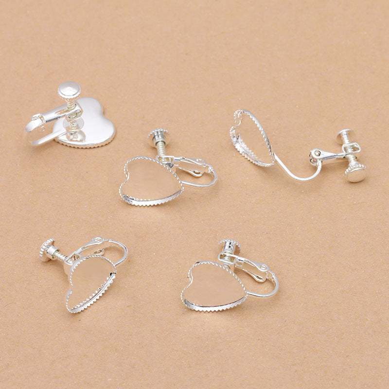 20 Serrated Edge Bezel Cup Ear Cilp On No Piercing Earrings 18KGP 12x12mm Heart Cabochon Blank Base Gemstone Setting
