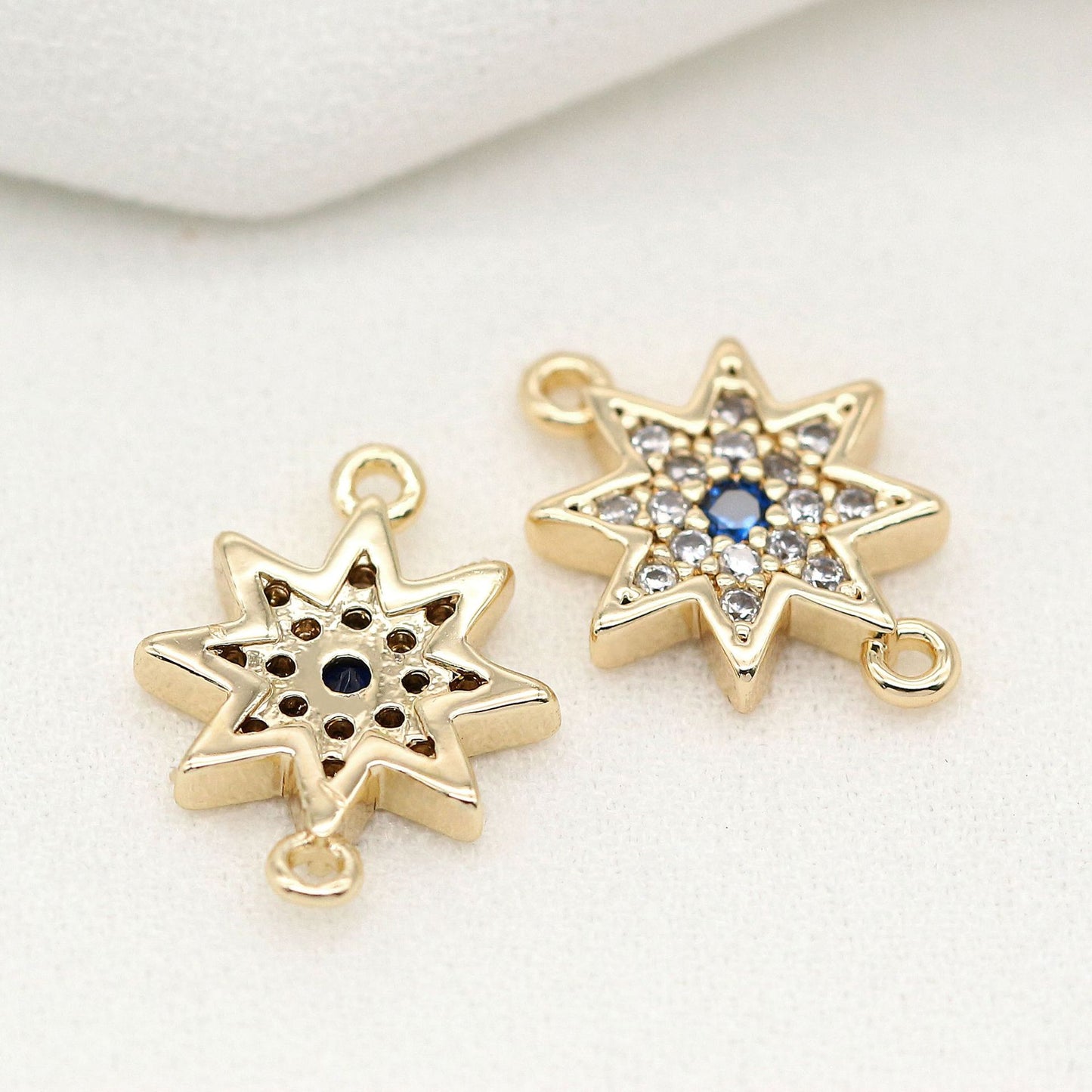 Pendentif à breloque 2 étoiles, connecteur à double boucle, orné de strass, 14K GF