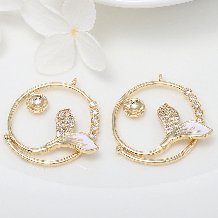 2 Pendentif à breloque circulaire en forme de queue de sirène orné de strass 14 carats GF Perle semi-percée vierge