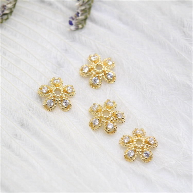 50 capuchons de perles florales, tasse ornée de strass, breloque 14K GF, entretoise de perles