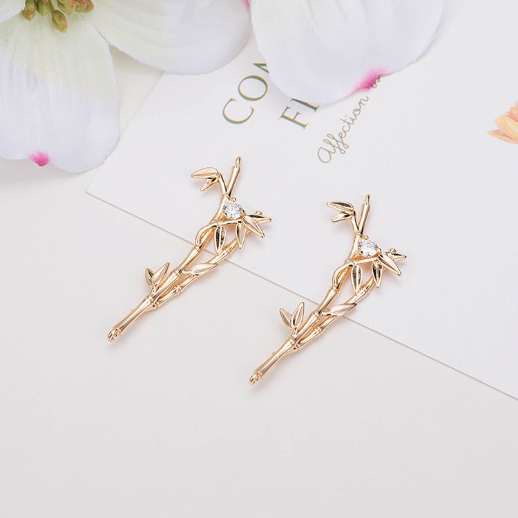 2 pendentifs à breloques en forme de branche de bambou ornés de strass 14K GF