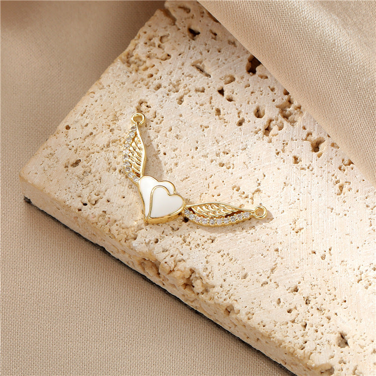 2 doppelt geschlungene Liebesherzen mit Blumen-Hand-Charm-Anhänger, Strassverzierung, 14K GF, halbgebohrte Perle, Rohling