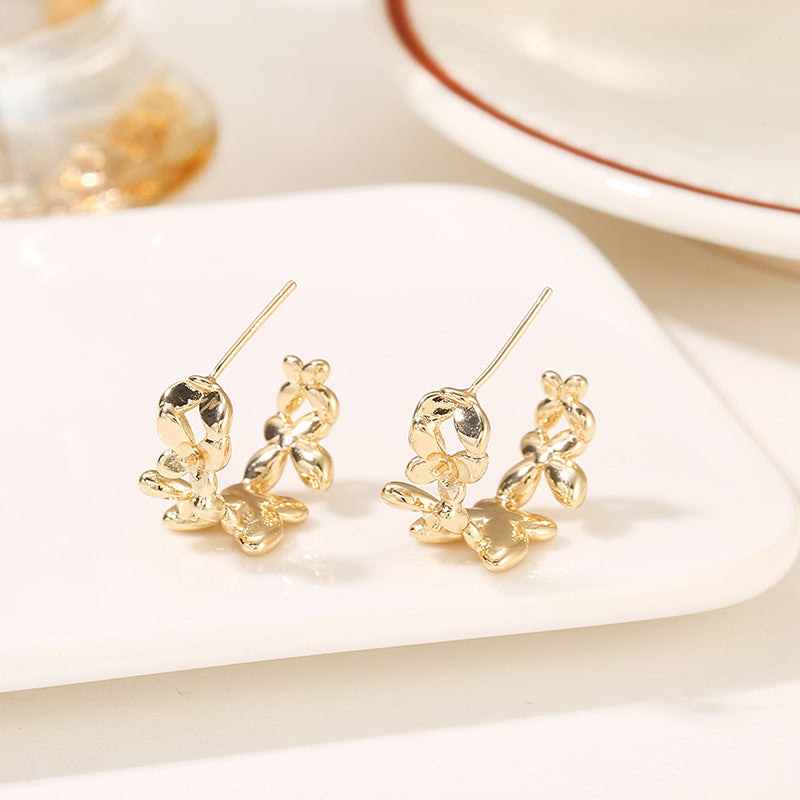 4 Glossy Semi Circle Chunky Stud Earrings 14K GF Earing