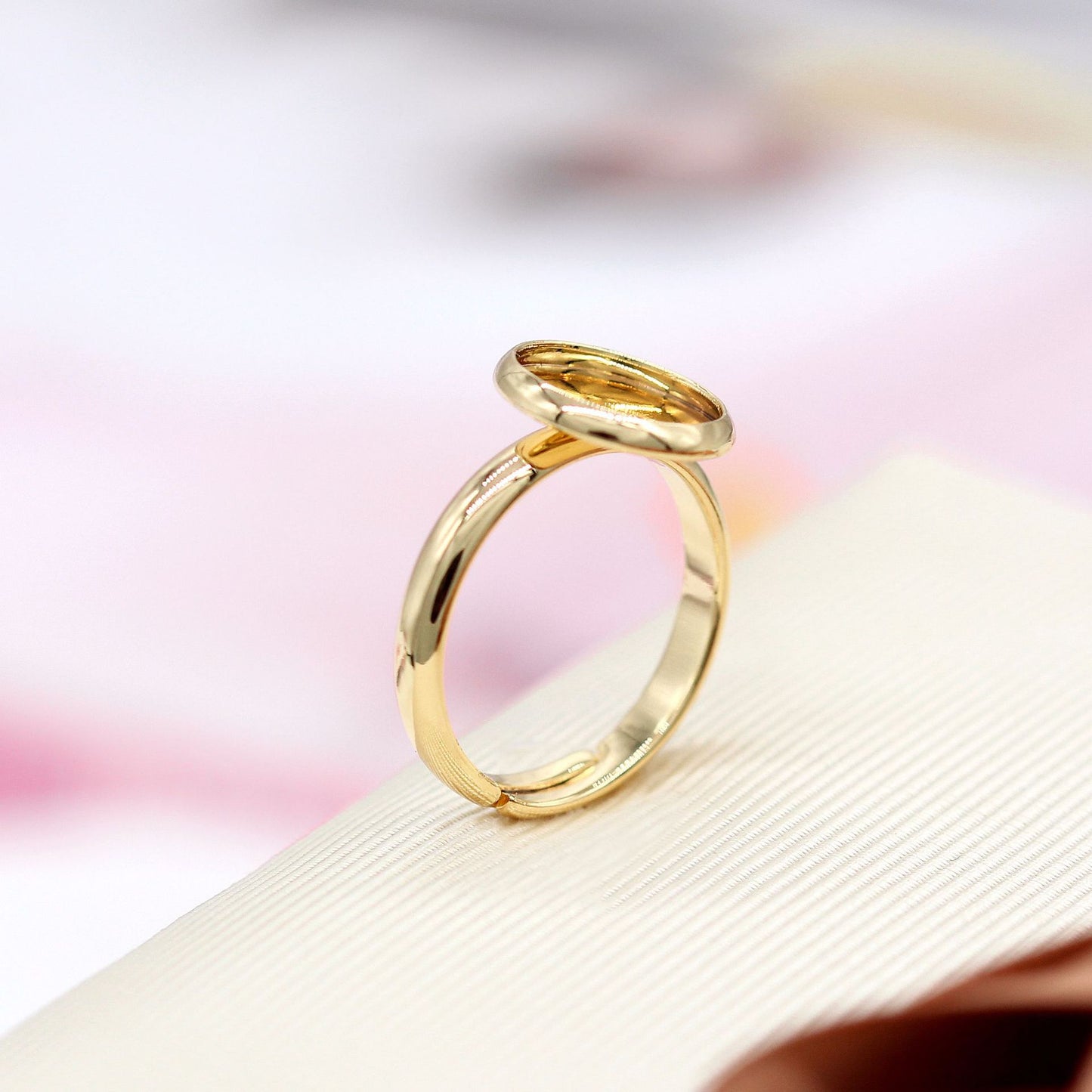 2 Round Open Circle Statement Ring 14K GF Cabochon Dome Base Blank