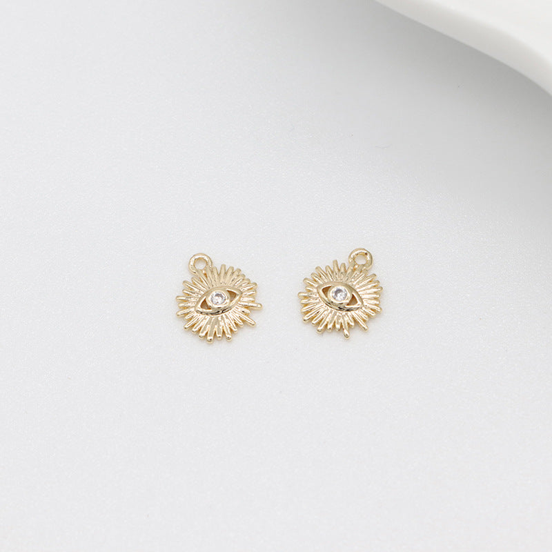 2 Eye Sun Charm Pendant Rhinestone Embellished 14K GF