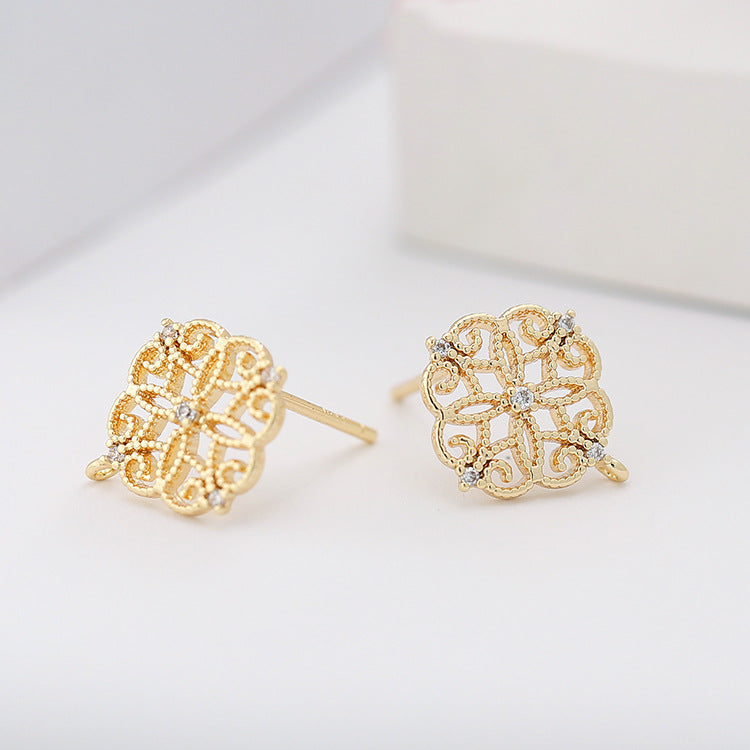 4 boucles d'oreilles à tige florale creuse avec boucle d'oreille ornée de strass 14K GF