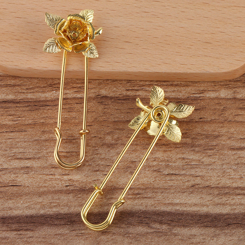 200 Filigree Floral Bead Cap Cup Safety Brooch Pin 18KGP Round Bead Blank Base Setting