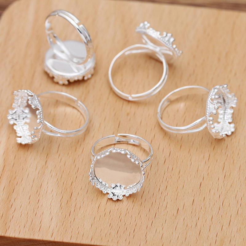 200 Crown Edge Bezel Cup Openable Ring 18KGP 15mm Round Cabochon Blank Base Gemstone Setting