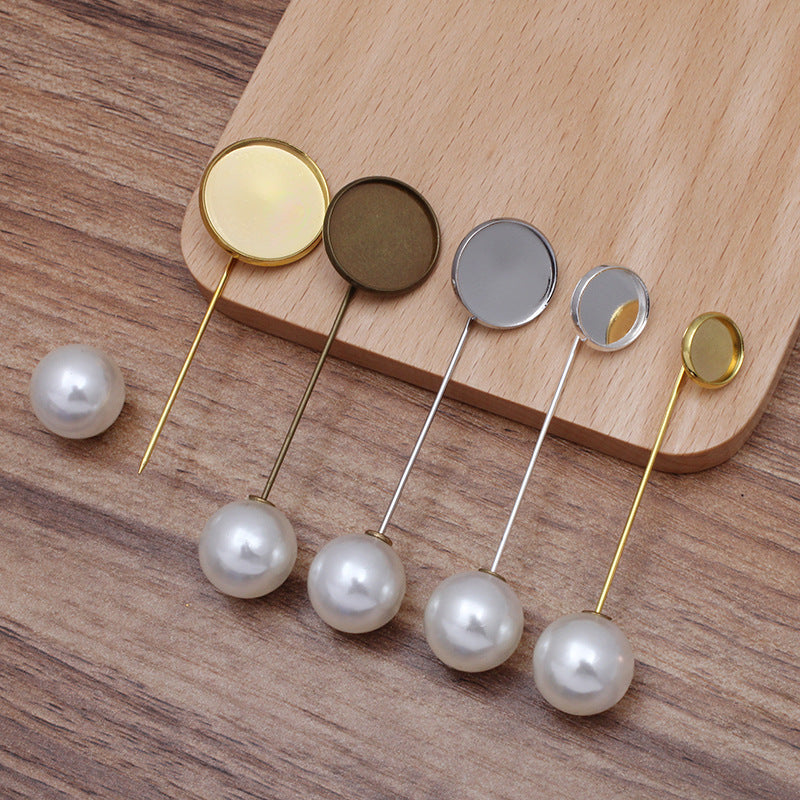 200 Plain Edge Bezel Cup Long Stick Safe Brooch Pin 18KGP 10mm 12mm 14mm 16mm 18mm 20mm Round Cabochon Blank Base Gemstone Piece Setting