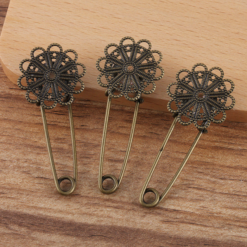 200 Filigrane Floral Charm Safe Broche Bronze Antique 22mm Cabochon Base Vierge Réglage des Pierres Précieuses