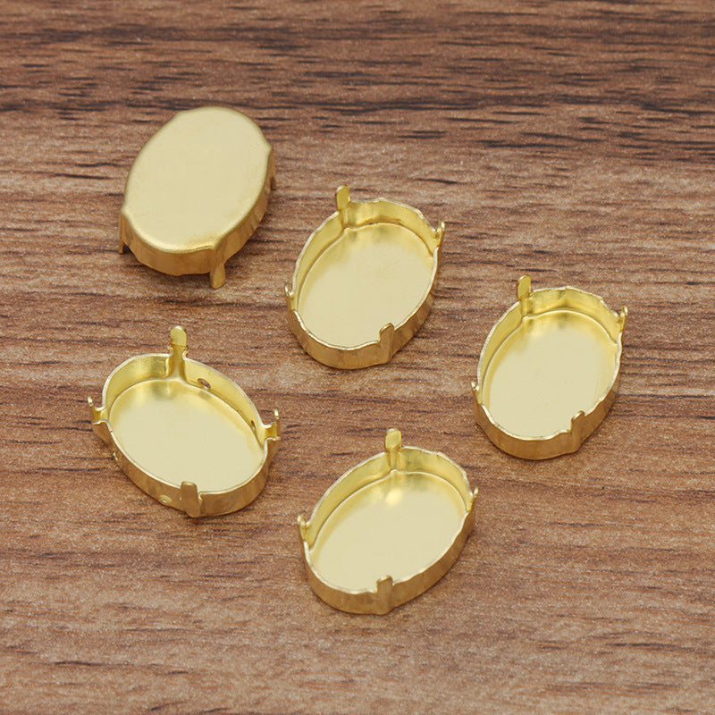 100 Four Claw Charm Flat Back Settings 18KGP 10x14mm 13x18mm Oval Cabochon Rhinestone Zircon Gemstone Blank Base